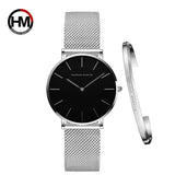 New Arrival Simple Elegant Rose Gold Women Bracelet Watches Set Quartz Movement Stainless Steel Mesh Watches