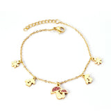 Cute Style Gold Colour Mushroom Flower Pendants Beaded Chains Charm Bracelets - Stainless Steel link Chain - The Jewellery Supermarket