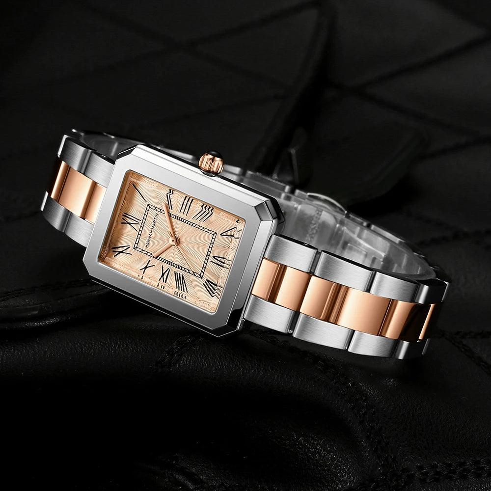 New Elegant  Quartz Women Watch With Bracelet Sets Simple Rose Gold Tone Stainless Steel Band Waterproof Watches