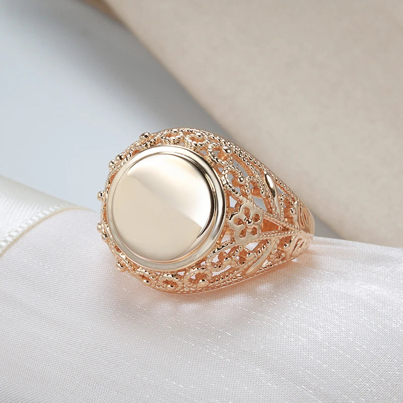 New Design Hollow Flower Rolled Rose Gold of 14-Karat Purity Round Glossy Ring - Ethnic Fine Jewellery