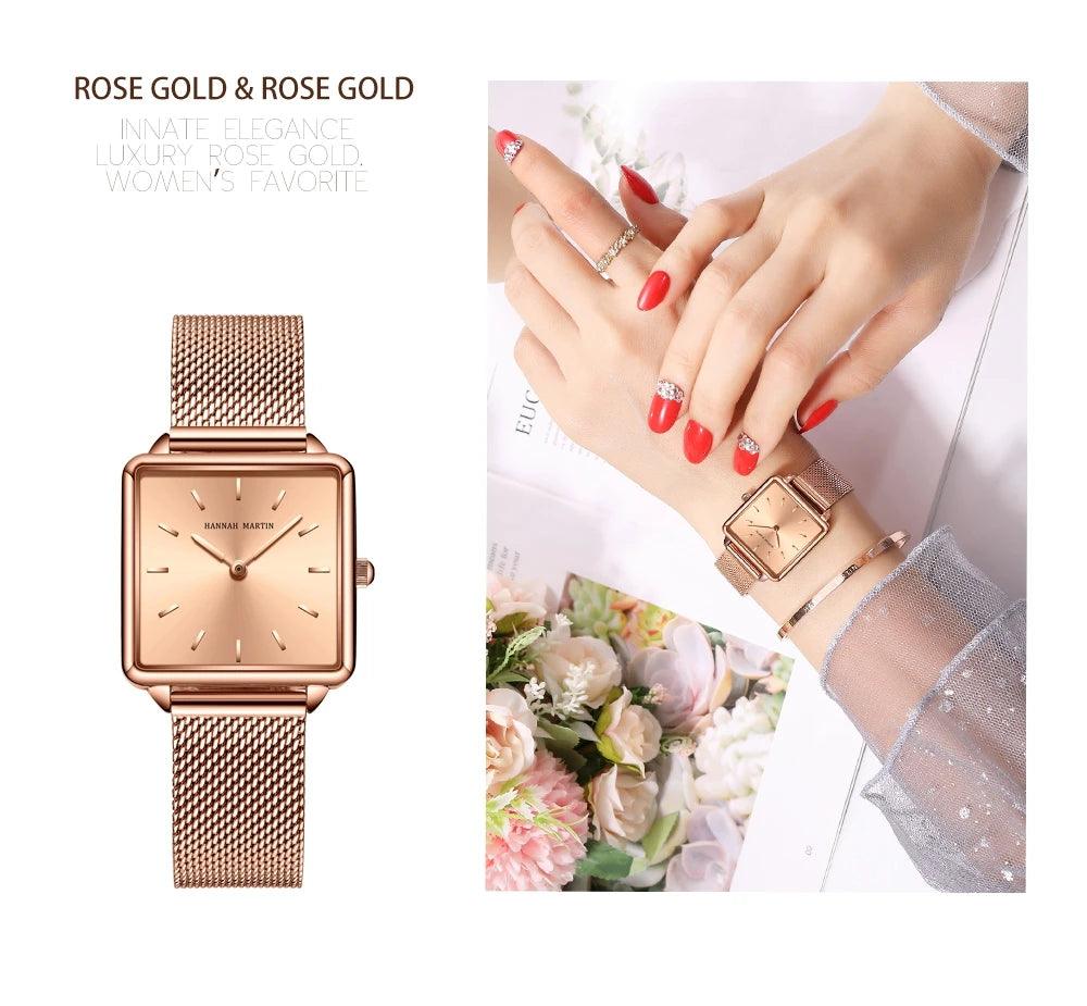 Top Luxury Brand Elegant Ladies Square Dial Wristwatches - Genuine Leather Strap Quartz Movement Design Women Gifts