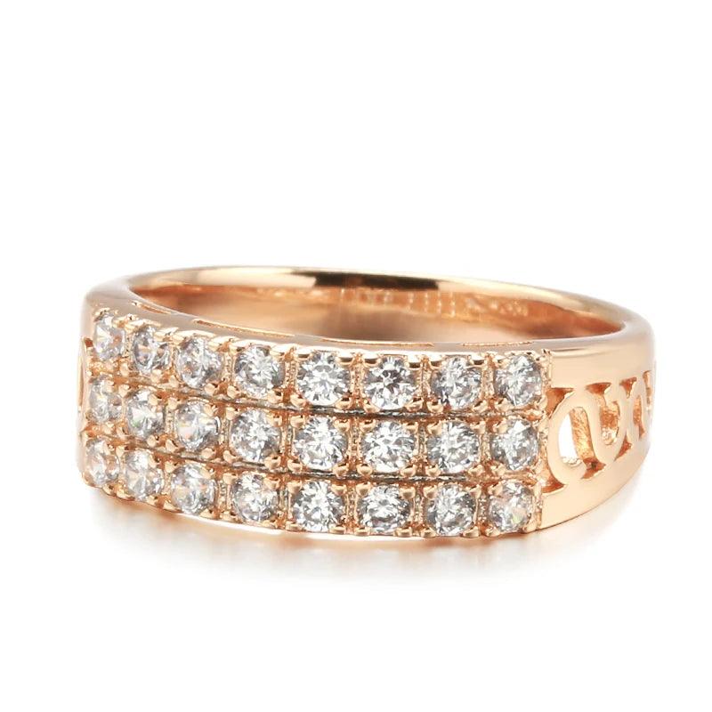 New Filled 14K Rose Gold Three Rows Micro-wax Inlay AAA+ Zircon Diamonds Hollow Trendy Rings - Fine Party Jewelry KIN