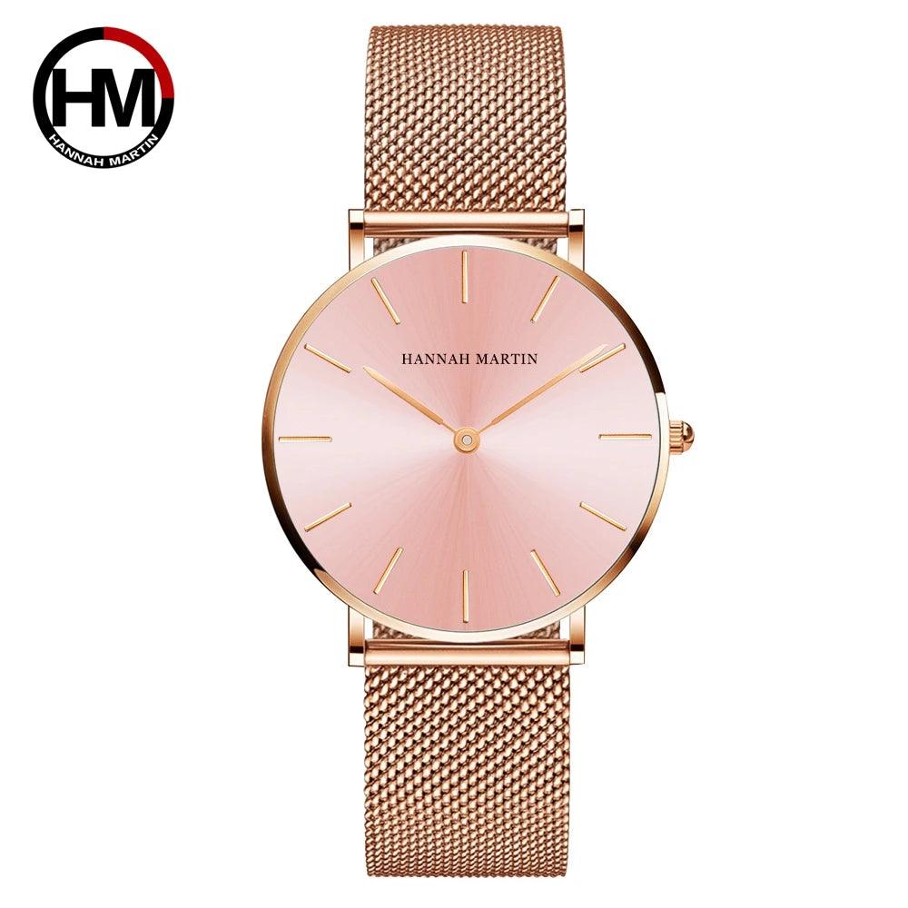 Elegant Top Luxury Brand Rose Gold Colour New Quartz Movement Ladies Wristwatches Stainless Steel Mesh Women Watches