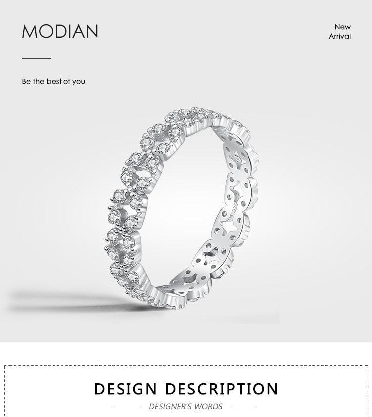 Sterling Silver Geometric Stackable Clear AAAA Simulated Diamonds Ring - Wedding Statement Jewellery - The Jewellery Supermarket
