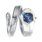 Hot Fashion Stainless Steel Bangle Snake Shape Zircon Diamond Ladies Watches - Quartz Silver Colour Wristwatches