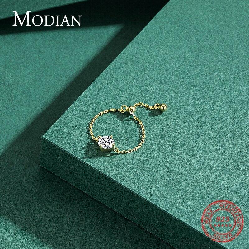 Adjustable Chain Link Female Rings Silver Ten Hearts Sparkling AAAA Simulated Diamonds Rings - Fine Jewellery - The Jewellery Supermarket