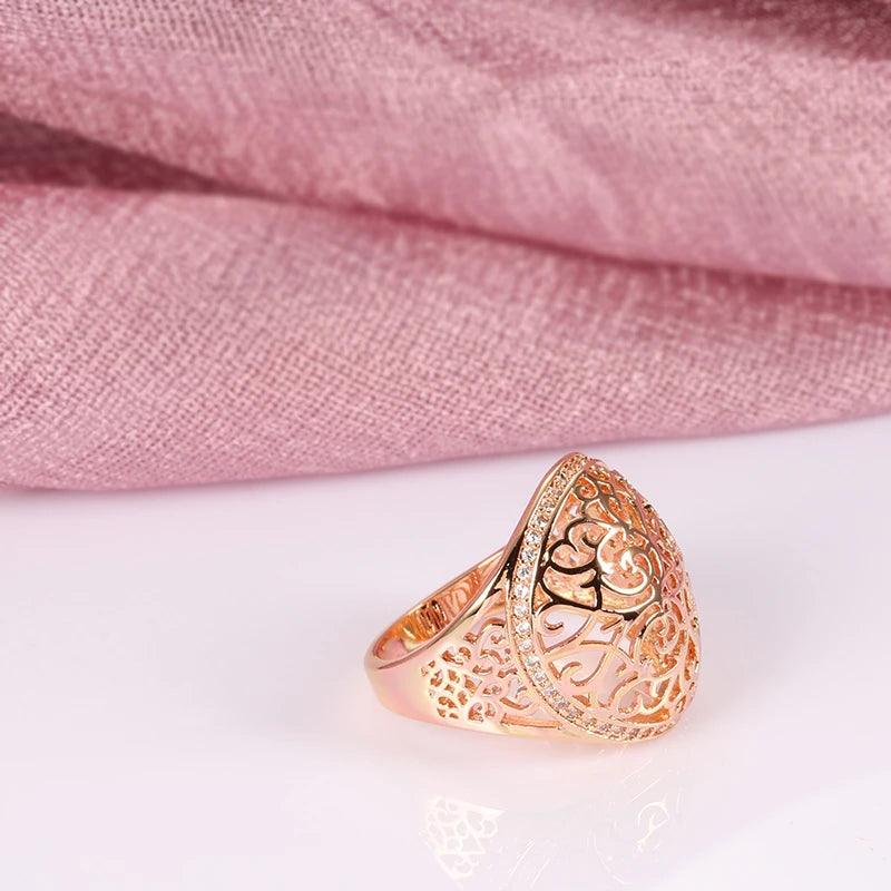 Lovely New Hollow Flower Filled 14K Rose Gold Round Micro-wax Inlay AAA Zircon Diamonds Rings - Party Fine Jewelry