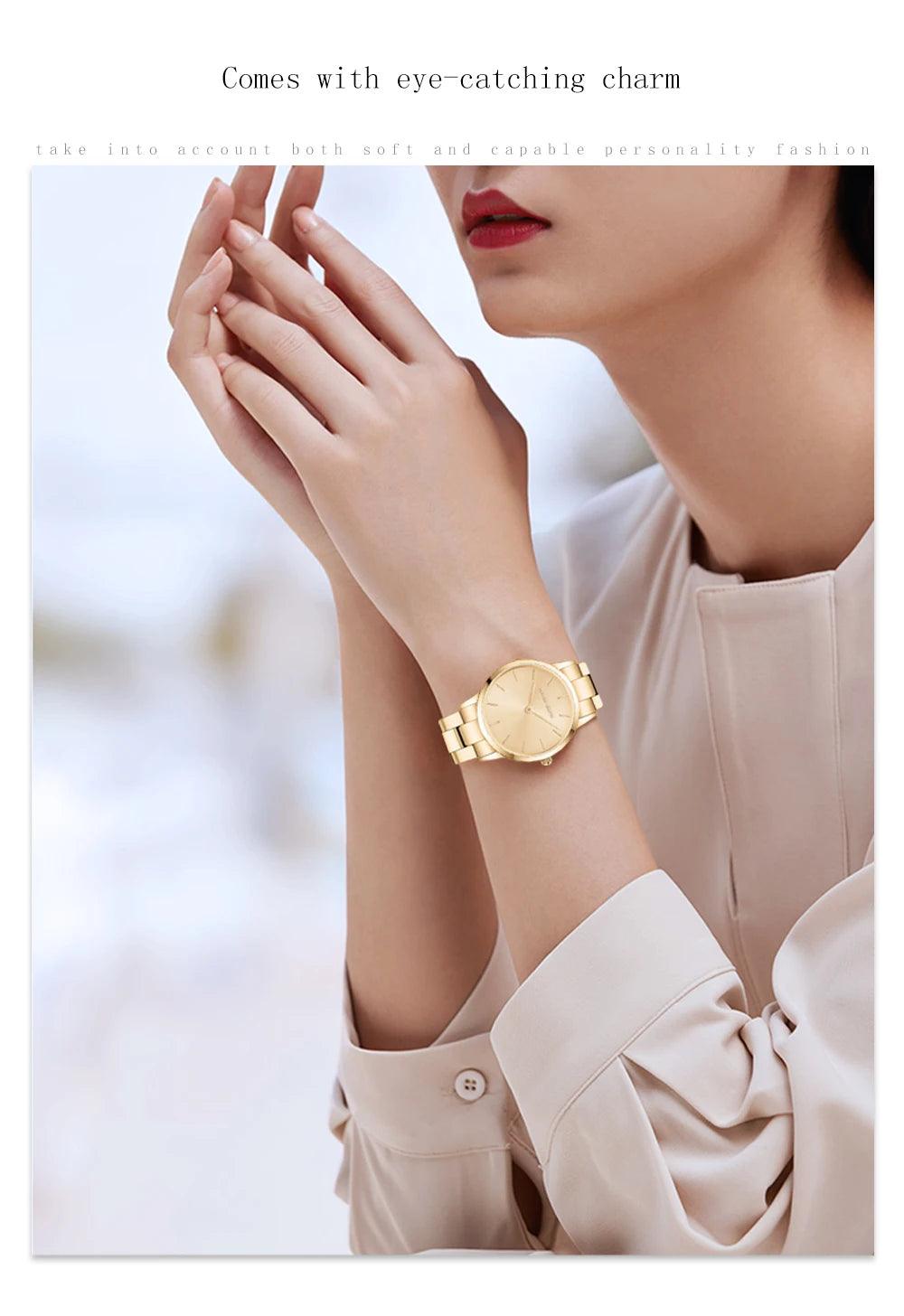 Elegant Rose Gold Plated Round Dial Stain Steel Band Women Watches Japan Movement Quartz Waterproof Wristwatches