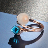 Luxury 14K Rolled Rose Gold Opal and AAA Zircon Blue Crystal Ring For Women - Fashion Jewellery