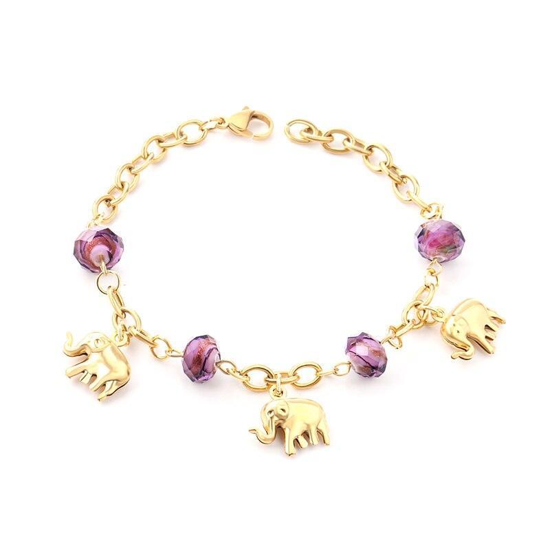 Cute Elephant Purple Color Charming Crystal 20cm Cuban Link Chains Popular Bracelets - The Jewellery Supermarket