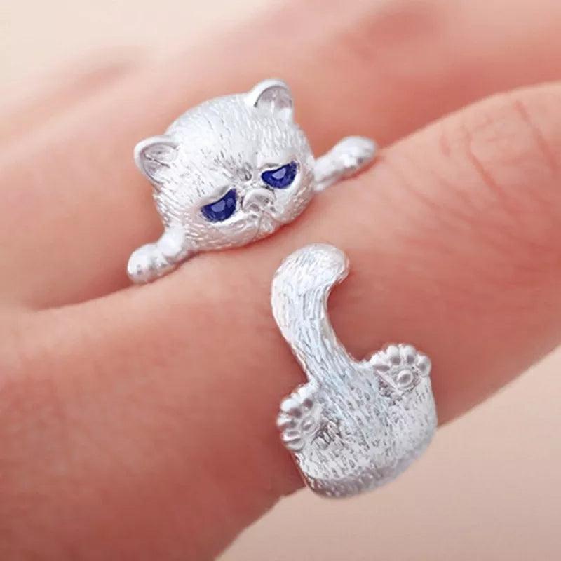 New Japanese Style Cute Blue Rhinestone Eyes Cat and Dogs Rings - Simplicity Fashion Jewellery Gifts - The Jewellery Supermarket