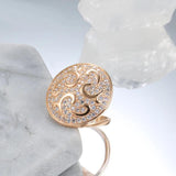 Luxury AAA Zircon Diamonds 14K Rolled Rose Gold Crystal Flowers Big Round Ring For Women - Engagement Jewellery