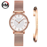 Top Luxury Brand Elegant Diamonds Crystal 1set Bracelet Watch -  Quartz Rhinestones Ladies Fashion Casual Watches