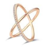 Luxury AAA Zircon Diamonds Fashion 14K Rolled Rose Gold Geometry Cross Rings for Women - Vintage Wedding Jewellery