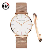 New Arrival Simple Elegant Rose Gold Women Bracelet Watches Set Quartz Movement Stainless Steel Mesh Watches