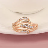 Dazzling Hollow line Wave Ring with 14K Filled Rose Gold  AAA Zircon Diamonds Ethnic Rings - Vintage Fine Jewellery