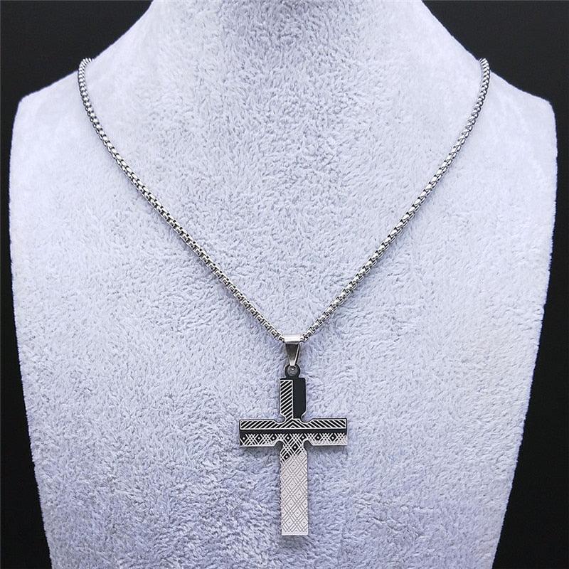 Fashion Cross Stainless Steel Statement Necklace for Men - Silver Colour Necklaces Pendants Jewellery - The Jewellery Supermarket