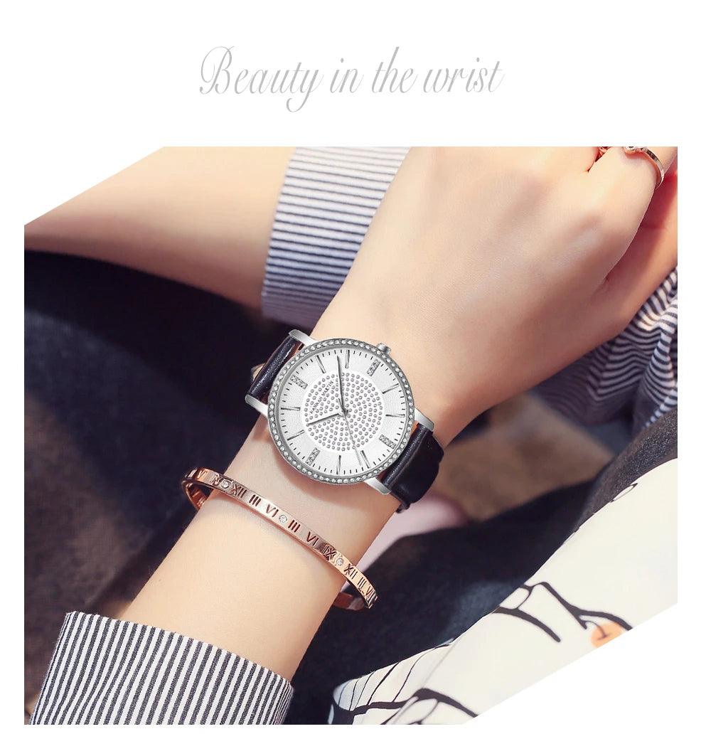 Top Luxury Brand Elegant Diamonds Crystal 1set Bracelet Watch -  Quartz Rhinestones Ladies Fashion Casual Watches