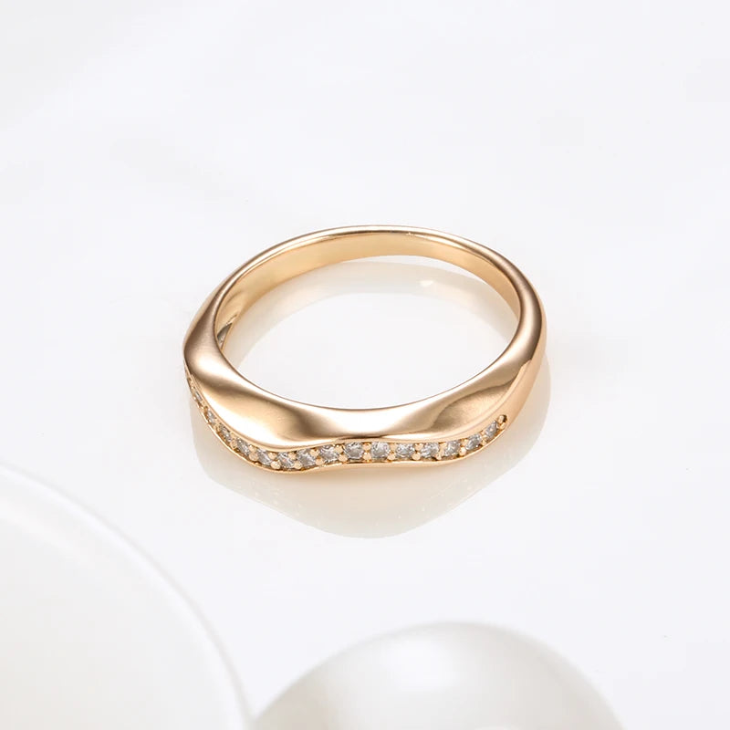 Adorable Geometric lines 14K Rolled Rose Gold AAA Zircon Diamonds Bride Rings - Ethnic Fashion Fine Jewellery