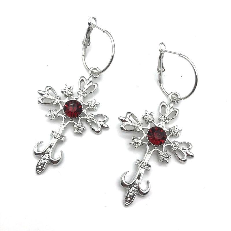Gothic Punk Cross Hip Hop Rock Red Oil Drip Crystal Drop Earrings for Women - Christian Fashion Jewellery - The Jewellery Supermarket