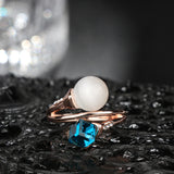 Luxury 14K Rolled Rose Gold Opal and AAA Zircon Blue Crystal Ring For Women - Fashion Jewellery