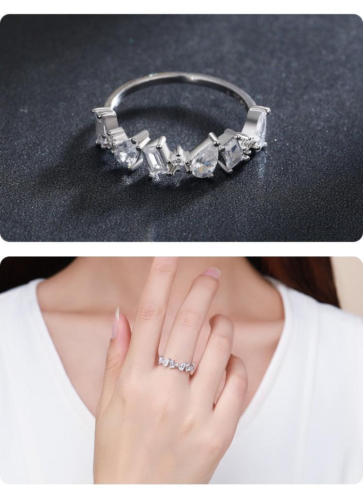 Sterling Silver Sparkling Geometric Clear AAAA Simulated Diamonds Rings - Luxury Wedding Fine Jewellery - The Jewellery Supermarket
