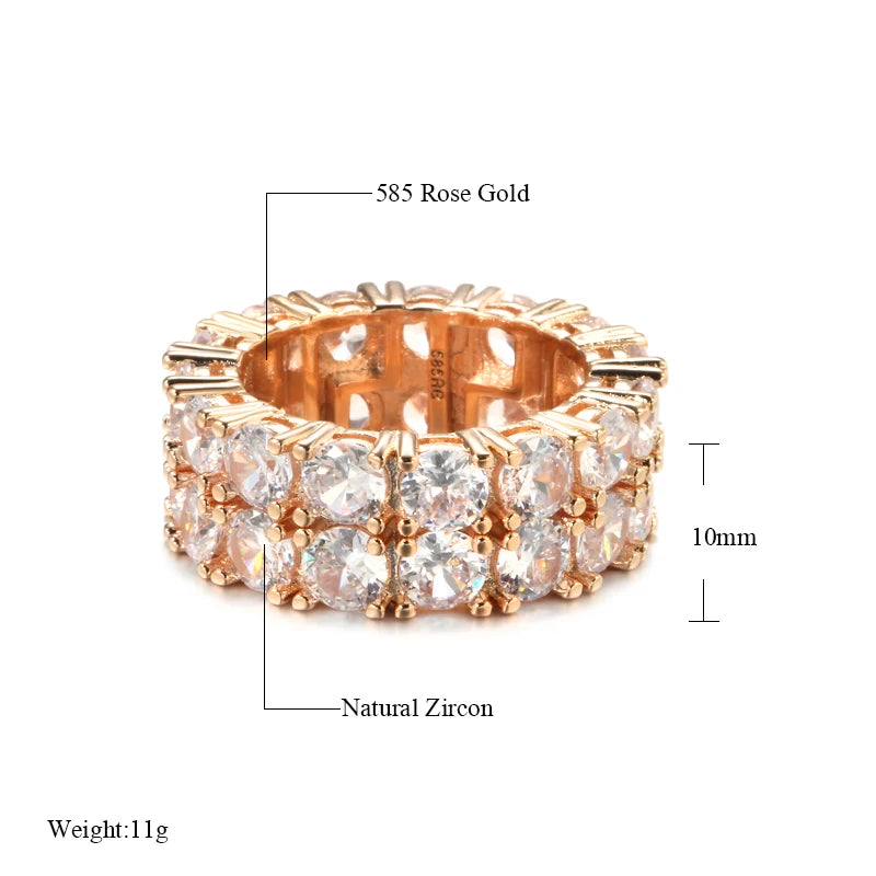 Classic 14K Rolled Rose Gold Hip Hop Double Row Micro-wax Inlay AAA Zircon Diamonds Rings - Fashion Jewellery