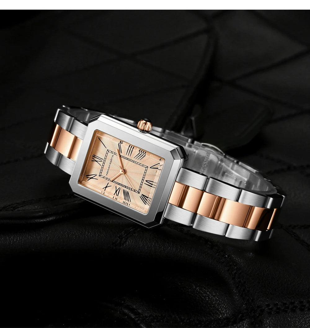 New Elegant  Quartz Women Watch With Bracelet Sets Simple Rose Gold Tone Stainless Steel Band Waterproof Watches