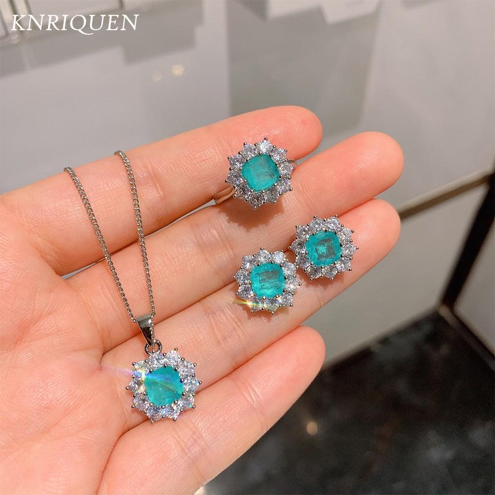 Hot Paraiba Tourmaline Blue Stone Aquamarine Earring Pendant Necklace Gemstone Ring Fine Jewel Sets - The Jewellery Supermarket