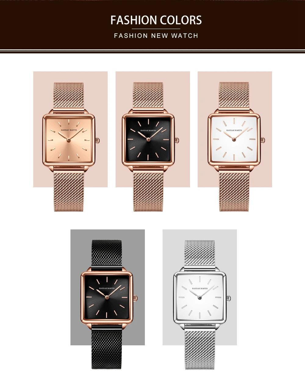 Top Luxury Brand Elegant Ladies Square Dial Wristwatches - Genuine Leather Strap Quartz Movement Design Women Gifts