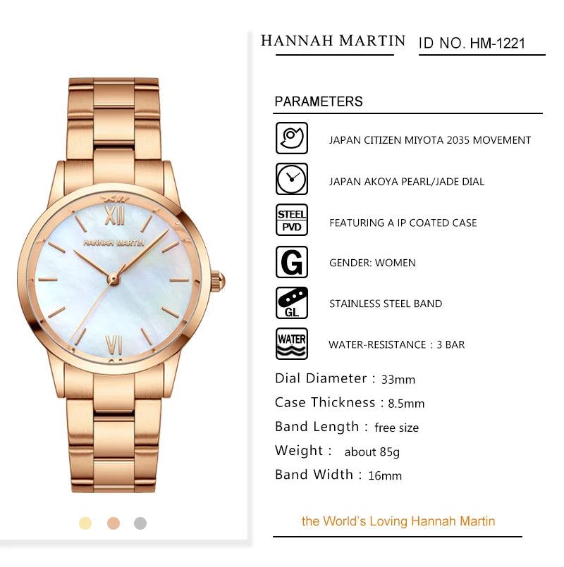 NEW Elegant Quartz Pearl Oyster Jade Stone White Shell Waterproof Ladies Full Stainless Steel Classic Wrist Watches
