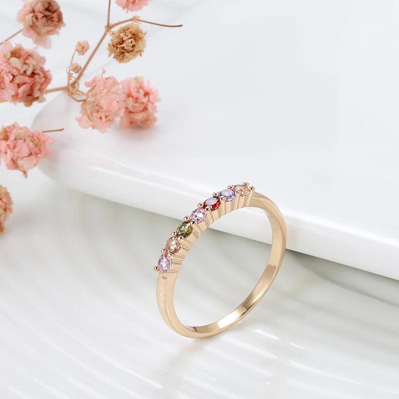 Spanish Style 14K Filled Rose Gold Multiple Stacking AAA Zircon Crysals Rainbow Ring for Women - Fashion Jewellery