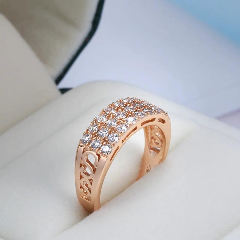 New Filled 14K Rose Gold Three Rows Micro-wax Inlay AAA+ Zircon Diamonds Hollow Trendy Rings - Fine Party Jewelry KIN