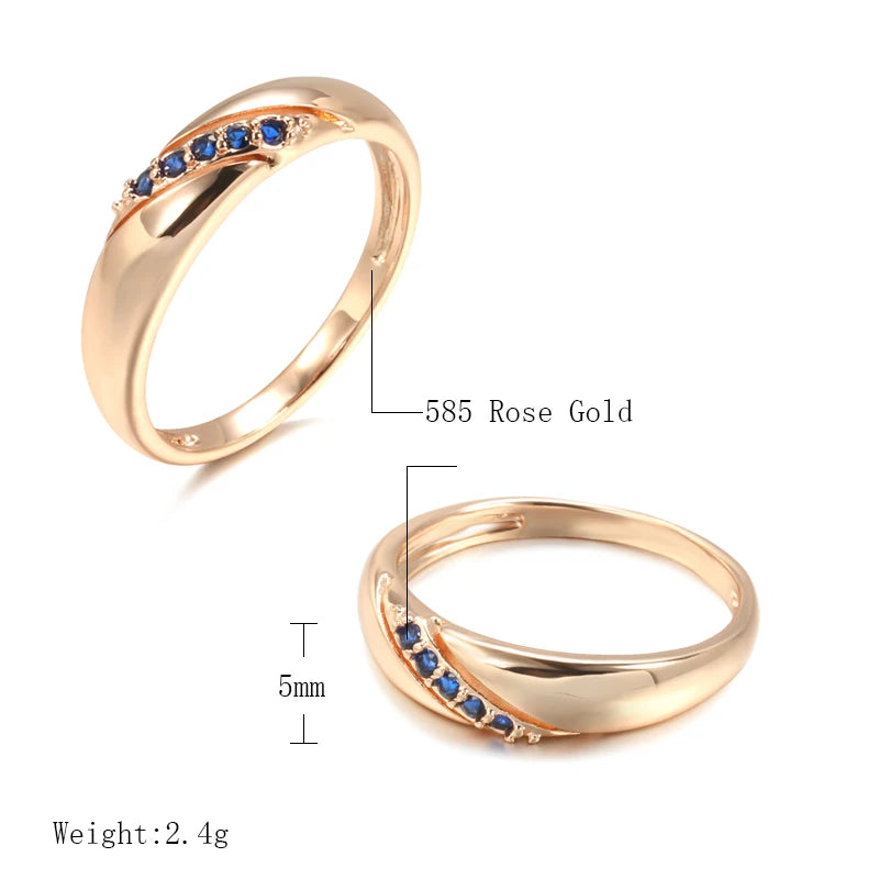 Luxury Stylish Simplicity Vintage Style Rolled 14K Rose Gold Blue AAA Zircon Crystals Ring -Fine Jewellery