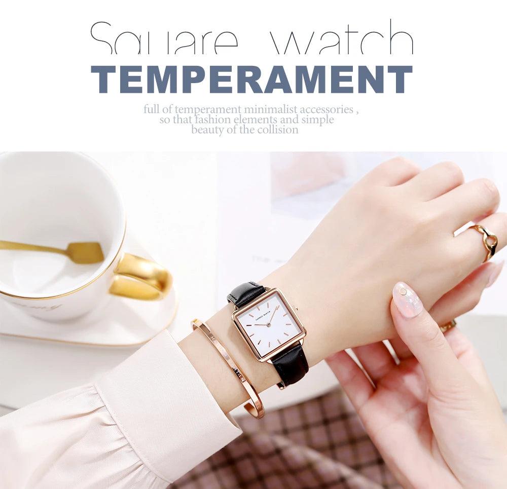 New Arrival Top Brand Elegant Solid Stainless Steel Square Dial Quartz Rose Gold Colour Ladies Watches for Women
