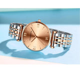 Simple Elegant Round Dial Fashion Stainless Steel Ladies Watches Rose Gold Colour Quartz Wristwatches with Bracelets