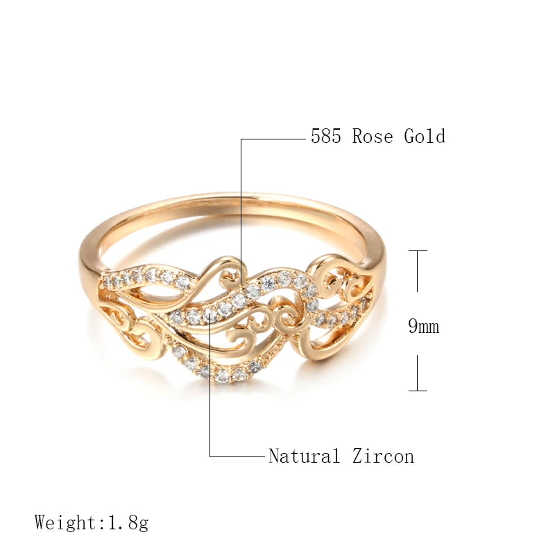 Exquisite Pattern Hollow Crystal Flower Ring with AAA Zircon Diamonds Rolled 14K Rose Gold - Fine Jewellery