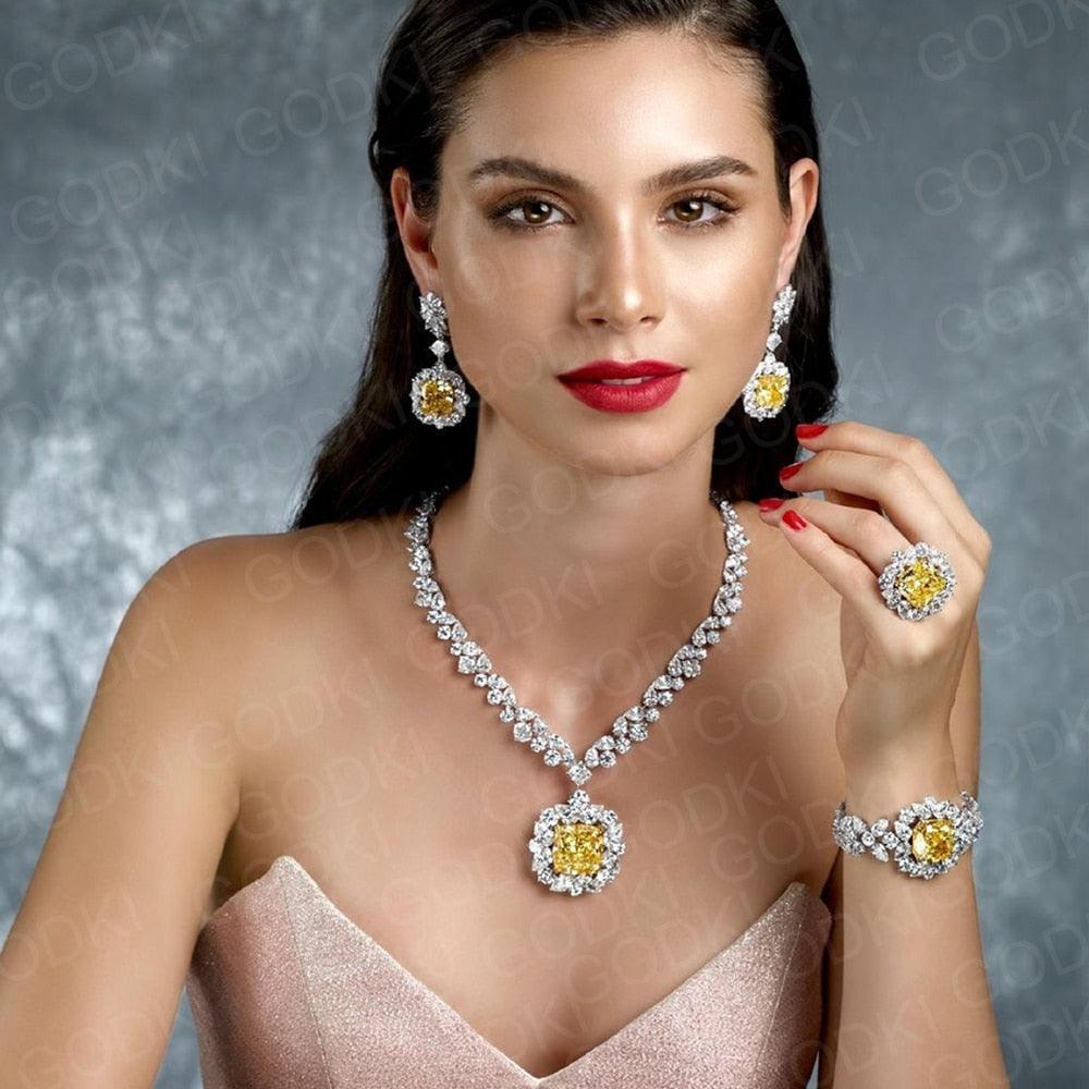 Gorgeous New Trendy Square Yellow High Quality AAA+ CZ 18K Gold/White Gold Plated Jewellery Set For Women - The Jewellery Supermarket