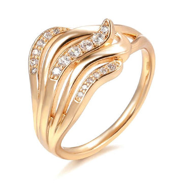 Dazzling Hollow line Wave Ring with 14K Filled Rose Gold  AAA Zircon Diamonds Ethnic Rings - Vintage Fine Jewellery