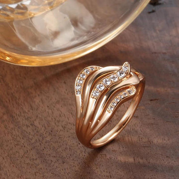 Dazzling Hollow line Wave Ring with 14K Filled Rose Gold  AAA Zircon Diamonds Ethnic Rings - Vintage Fine Jewellery