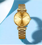 Simple Elegant Round Dial Fashion Stainless Steel Ladies Watches Rose Gold Colour Quartz Wristwatches with Bracelets