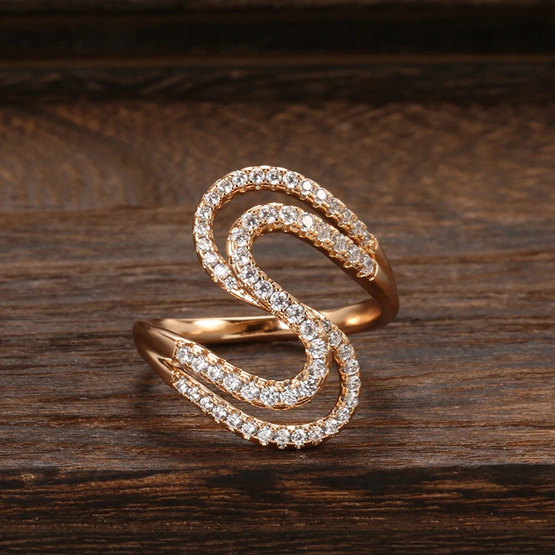 New Arrival Filled 14K Rose Gold Geometric Wave AAA Zircon Diamonds Rings for Women - Wedding Fashion Jewellery