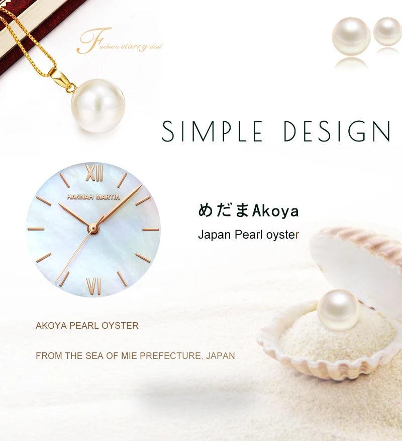 NEW Elegant Quartz Pearl Oyster Jade Stone White Shell Waterproof Ladies Full Stainless Steel Classic Wrist Watches