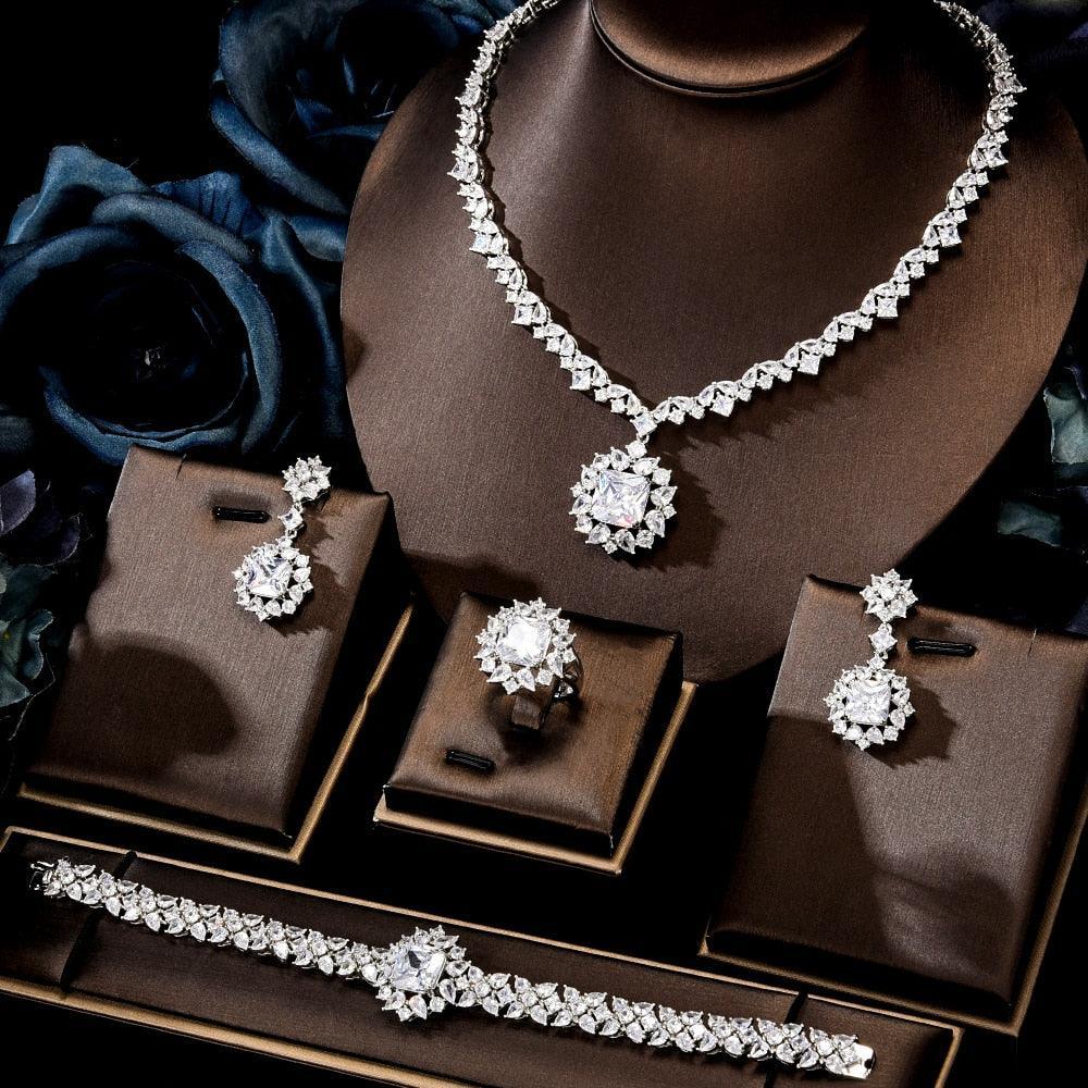 Gorgeous New Trendy Square Yellow High Quality AAA+ CZ 18K Gold/White Gold Plated Jewellery Set For Women - The Jewellery Supermarket
