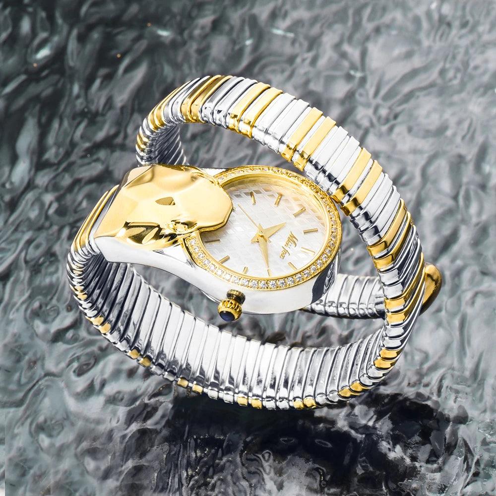 High Quality Top Brand Golden Colour Snakes Shape Ladies Watch Jewellery - Casual Fashion Dress Women's Watches