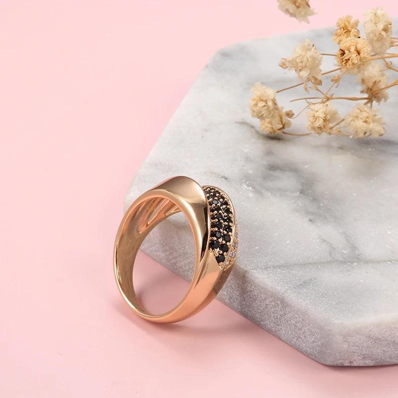 Luxury Geometric Cross 14K Filled Rose Gold AAA Black White Zircon Diamond Rings for Women - Fine Daily Jewellery