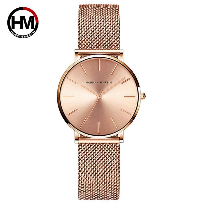 Elegant New Style Japan Quartz Movement Top Brand Stainless Steel Mesh Band Gold Colour Ladie's Waterproof Watches