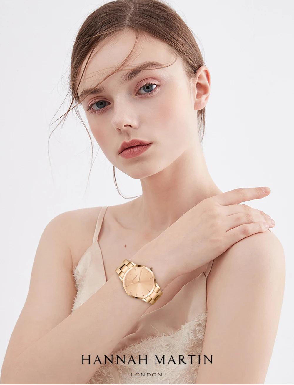 Elegant Rose Gold Plated Round Dial Stain Steel Band Women Watches Japan Movement Quartz Waterproof Wristwatches