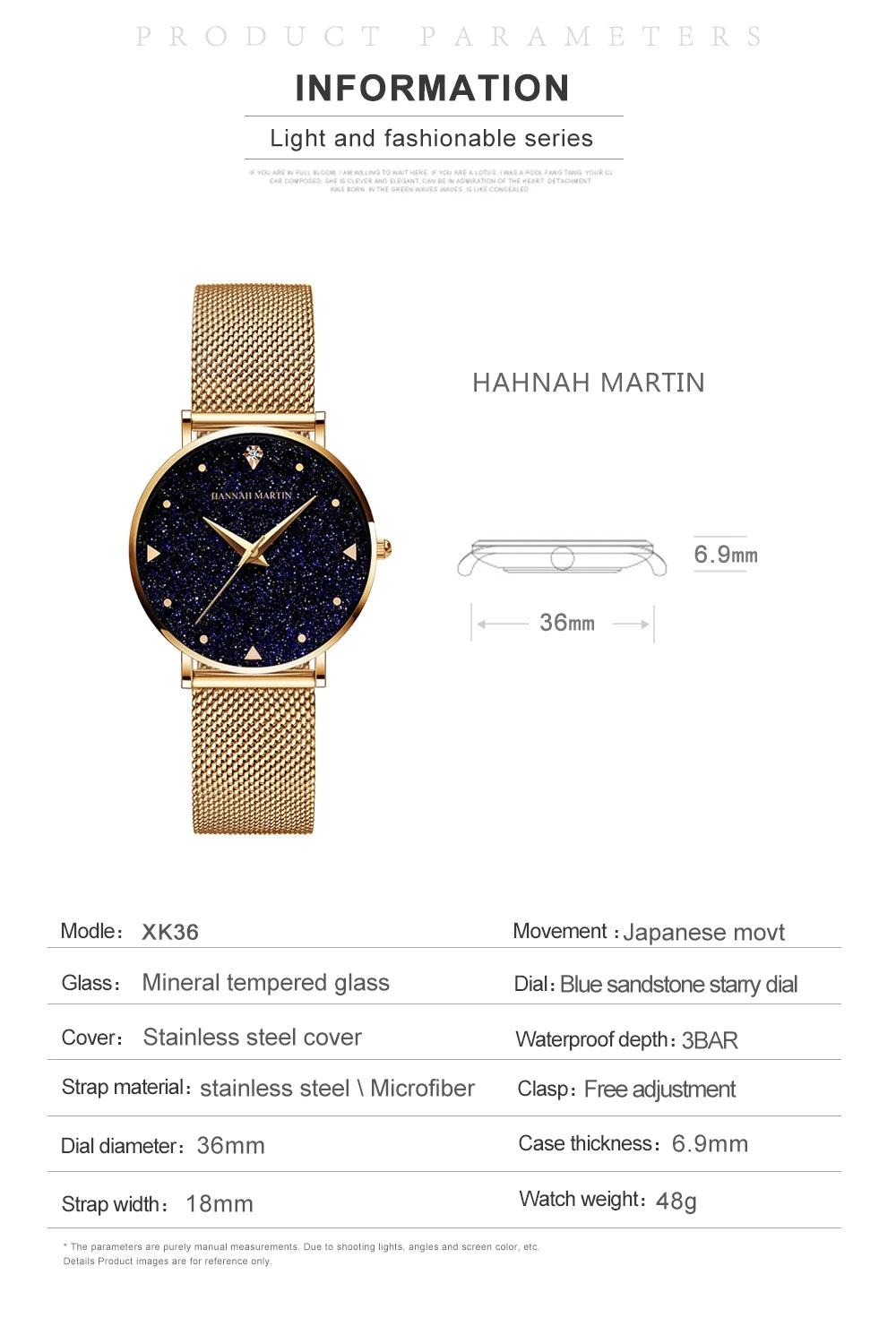 Elegant Golden Tone Ladies Wristwatches Quartz Movement Stainless Steel Mesh Band Night Stars Face Watches For Women