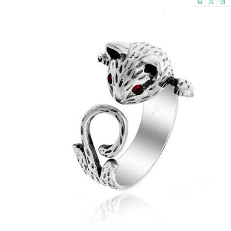 New Cute Lifelike Cat Opening Rings For Women and Girls - Trendy Silver Color Adjustable Jewellery Rings - The Jewellery Supermarket